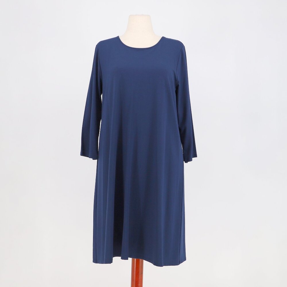NWT J.JILL Wearever Collection Stretch Jersey Dress Deep Sea Blue Size L